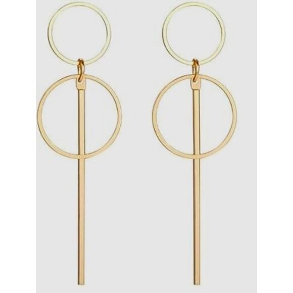 Geometric Double Circle Hoop Dangle Earrings - Picture 4 of 4